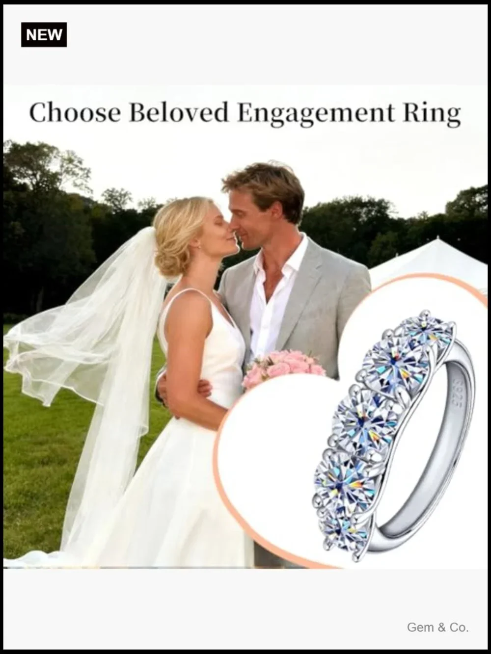 3.6CT Moissanite Engagement Ring, D Color VVS1, 925 Sterling Silver, 18K White